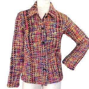 Chico's 0 (S/4) Colorful Tweed Woven Blazer Jacket Button-Front  40S